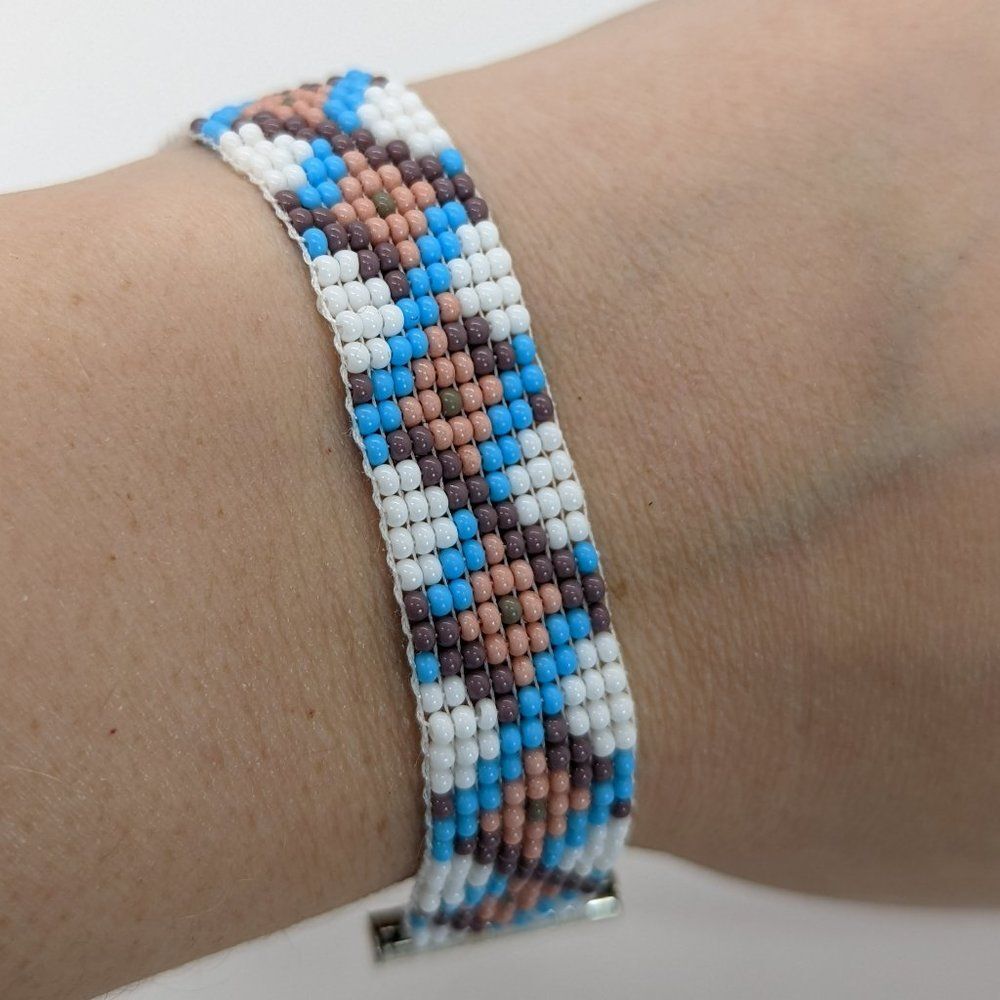 Loom Beaded Bracelet White, Purple, Pink & Blue